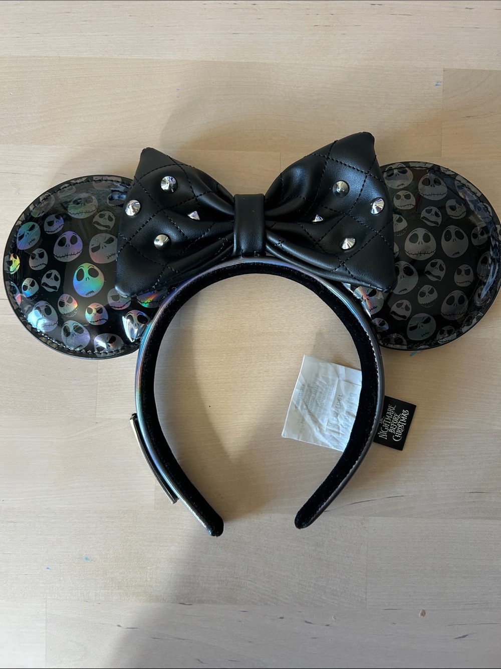 Disney Black Jack Skellington Ear Headband with Quilted Studded Bow